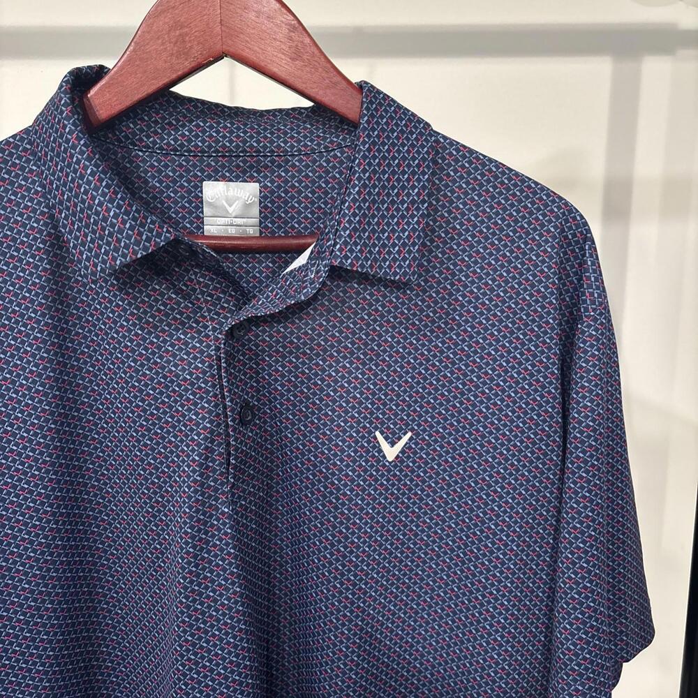 Callaway Opti-Dri Men’s XL Polo Shirt Blue Red Geometric Golf Performance